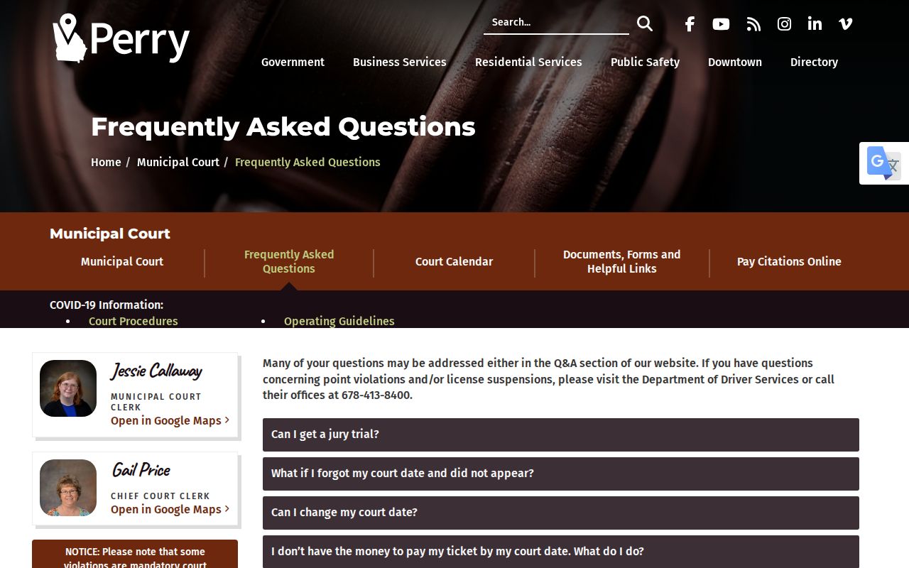 Perry Municipal Court missed-date and DDS release guidance