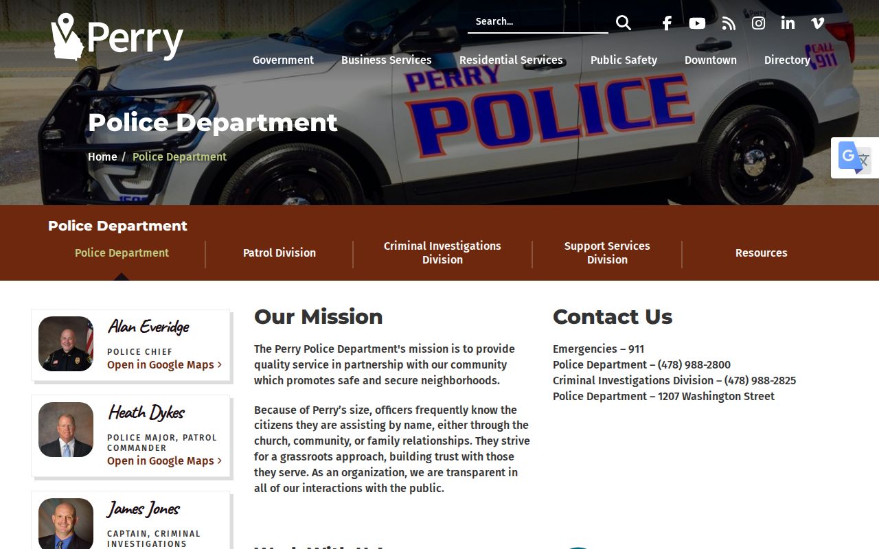 Official Perry Police Department contact information