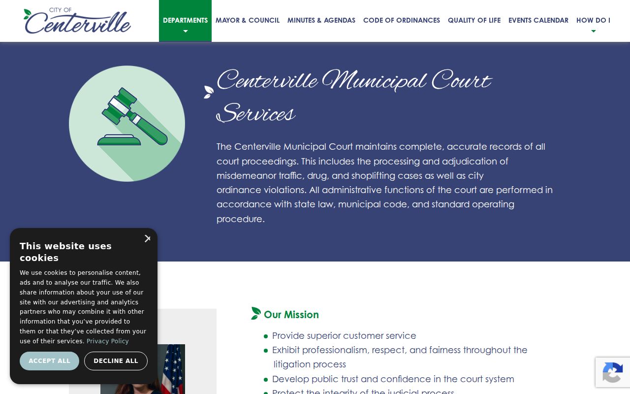 Centerville Municipal Court services, hours, and payment rules