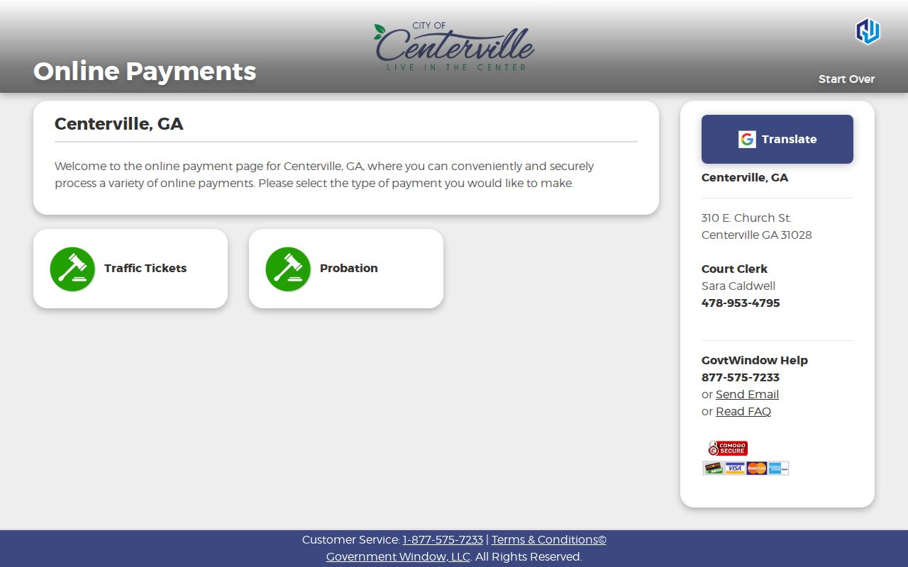 Centerville official online citation payment portal