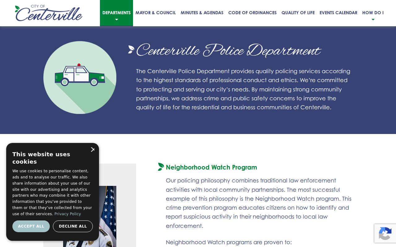 Official Centerville Police Department contact information
